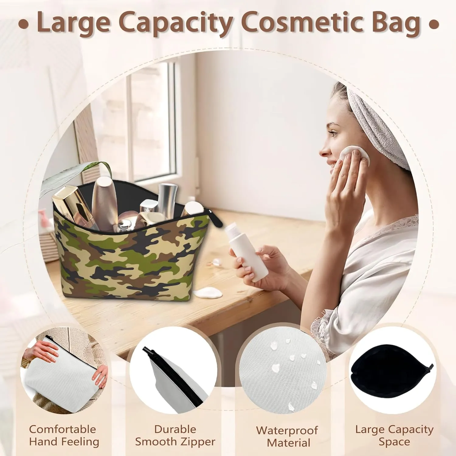 Camouflage Print Travel Makeup Bag,Abstract Modern Cosmetic Bags Small Waterproof Zipper Women Purse Mini Portable Traveling Organizer Pouch for Ladies Thanksgiving Gifts