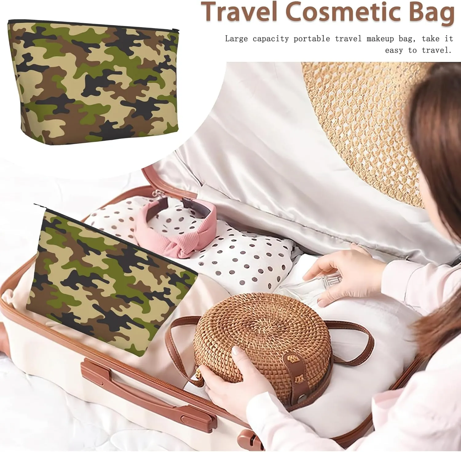 Camouflage Print Travel Makeup Bag,Abstract Modern Cosmetic Bags Small Waterproof Zipper Women Purse Mini Portable Traveling Organizer Pouch for Ladies Thanksgiving Gifts