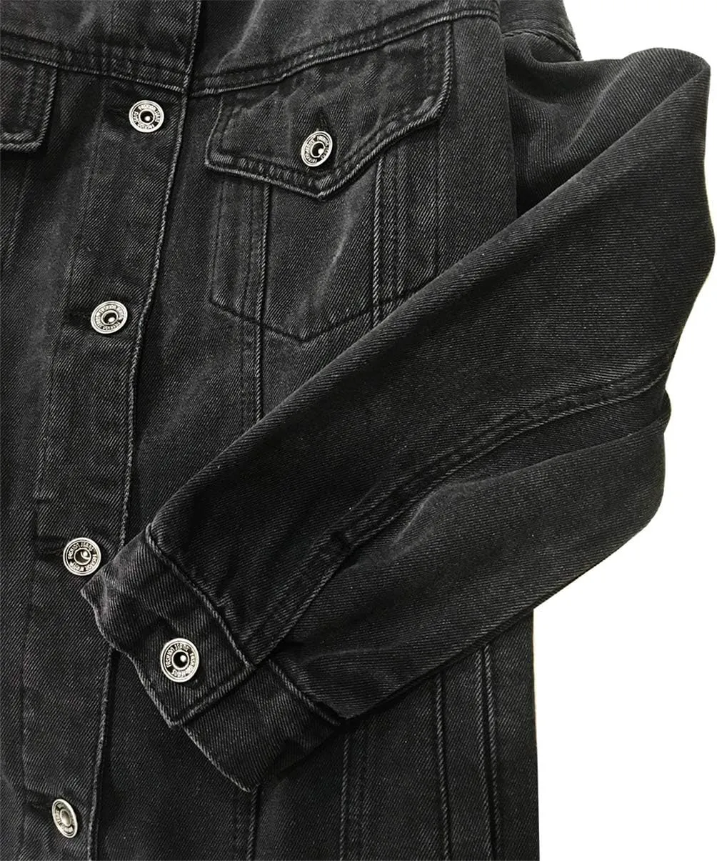 Cantonwalker Women's Oversize Vintage Washed Boyfriend Denim Jacket Long Sleeve Classic Loose Jean Trucker Jacket 003