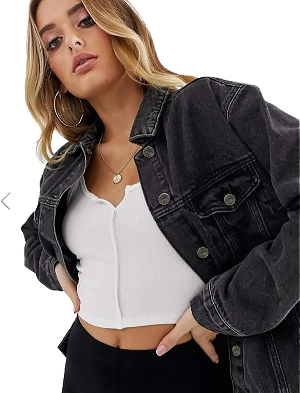 Cantonwalker Women's Oversize Vintage Washed Boyfriend Denim Jacket Long Sleeve Classic Loose Jean Trucker Jacket 003