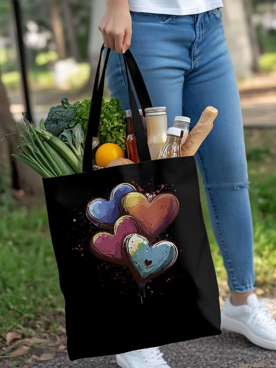 Canvas Tote Bag, Valentine's Day Aesthetic Canvas Tote Handbags for Women Shoulder Bag Love Hearts Modern