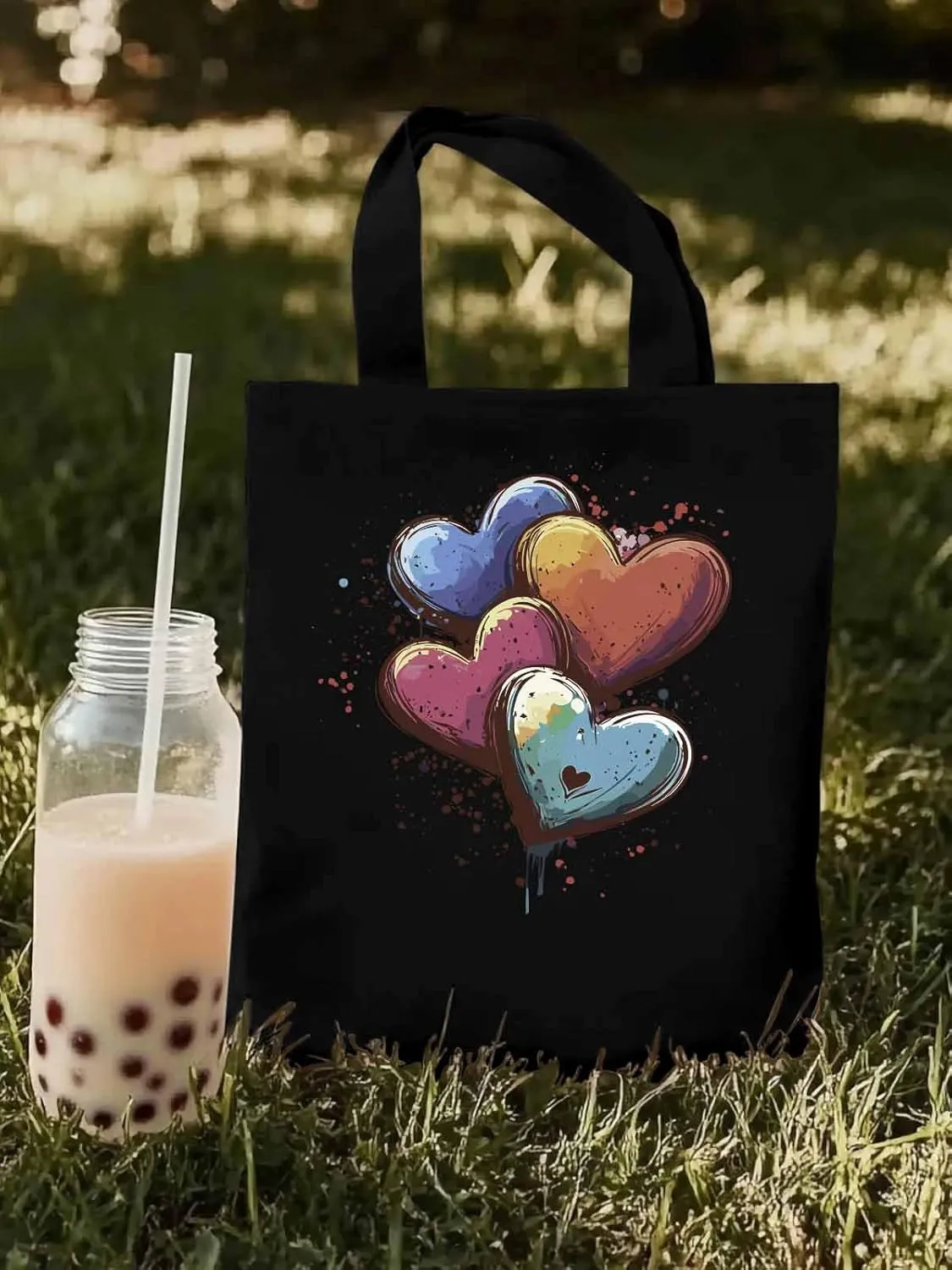 Canvas Tote Bag, Valentine's Day Aesthetic Canvas Tote Handbags for Women Shoulder Bag Love Hearts Modern
