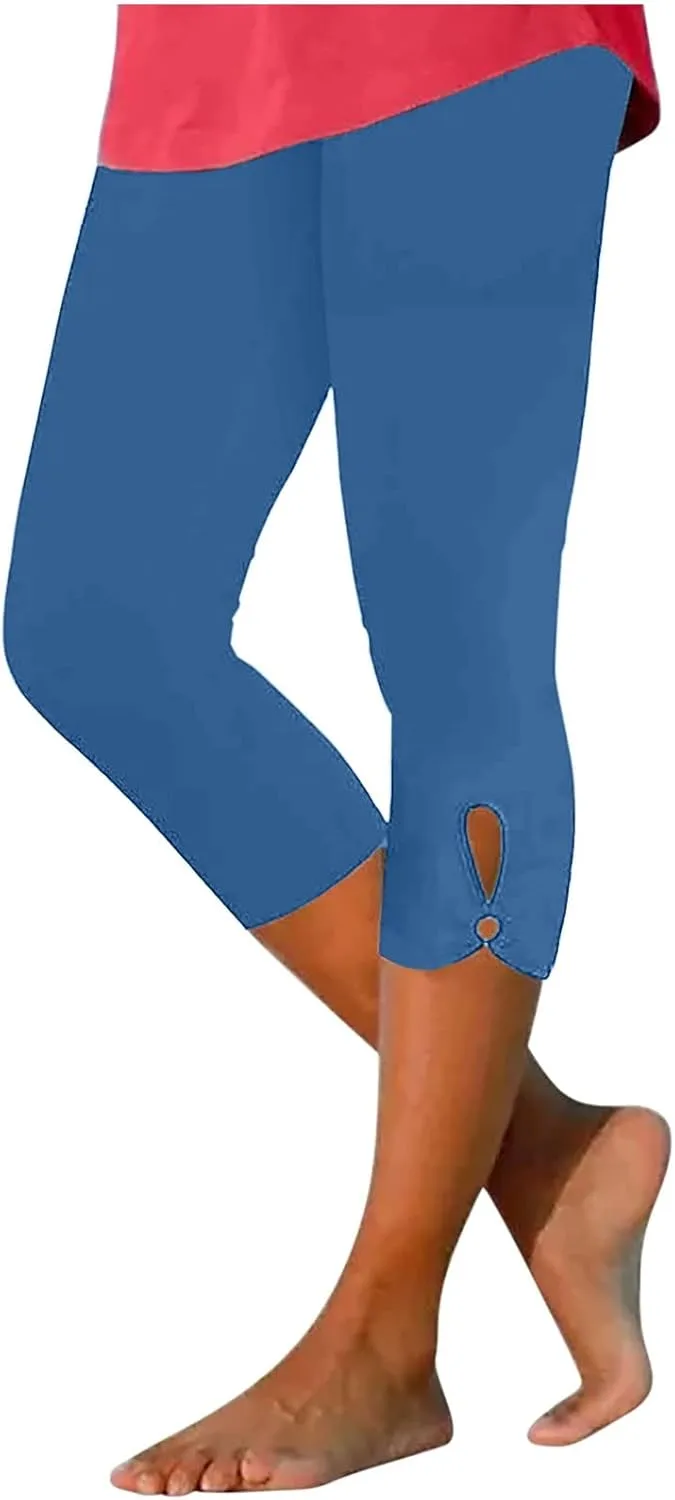 Capri Leggings for Women 2024 Summer Plus Size Capris Knee Length Casual Workout Yoga Capri Pants Beach Cropped Pants