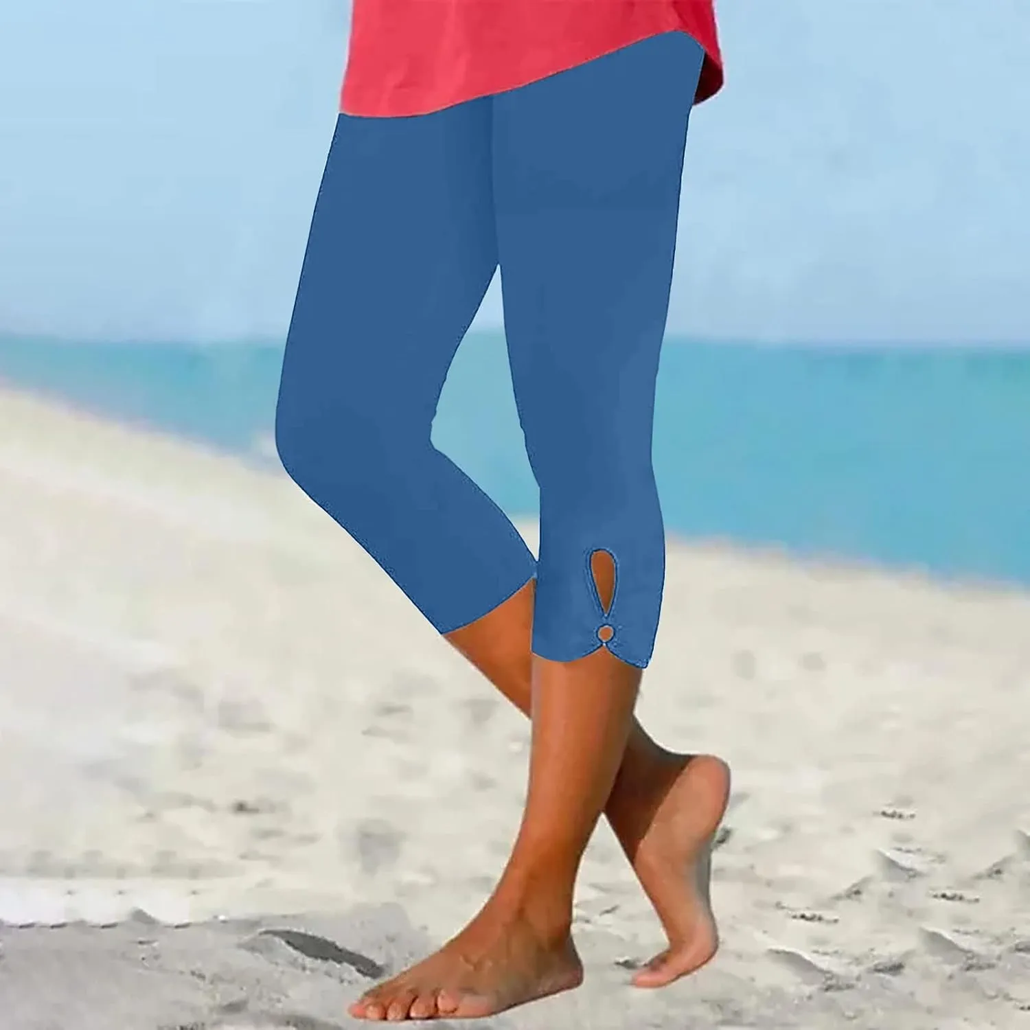 Capri Leggings for Women 2024 Summer Plus Size Capris Knee Length Casual Workout Yoga Capri Pants Beach Cropped Pants