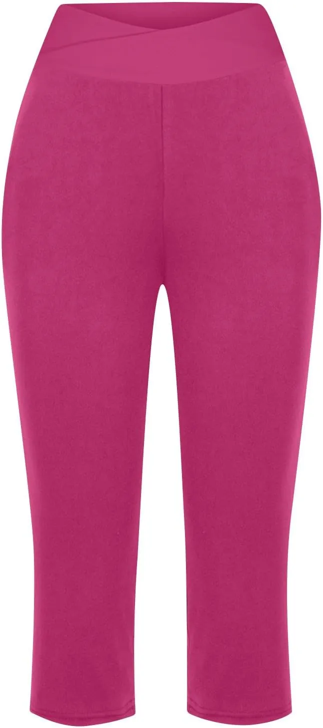 Capri Pants for Women Casual 2025 Summer Cross High Waist Yoga Cropped Pants Workout Wide Leg Plus Size Lounge Capris