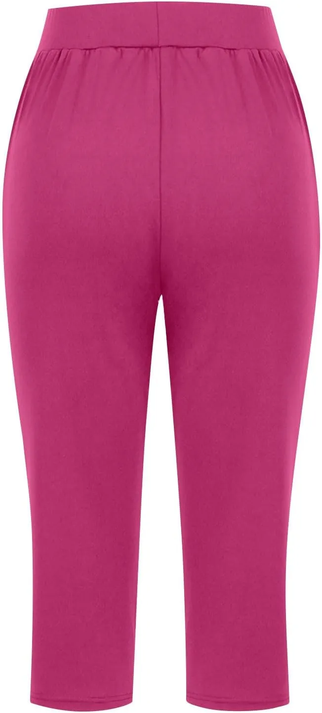 Capri Pants for Women Casual 2025 Summer Cross High Waist Yoga Cropped Pants Workout Wide Leg Plus Size Lounge Capris