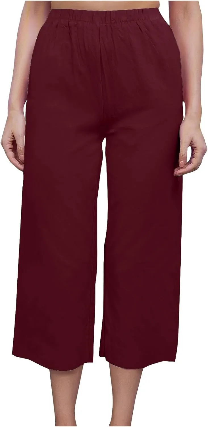 Capri Pants for Women Casual Elastic High Waist Beach Cropped Pants Loose Trousers Summer Outfits for Women