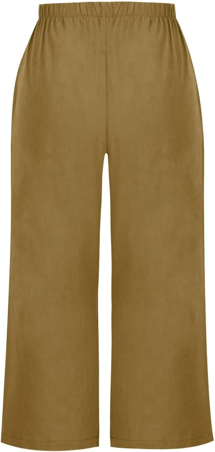 Capri Pants for Women Casual Elastic High Waist Beach Cropped Pants Loose Trousers Summer Outfits for Women