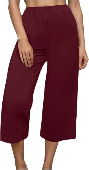 Capri Pants for Women Casual Elastic High Waist Beach Cropped Pants Loose Trousers Summer Outfits for Women