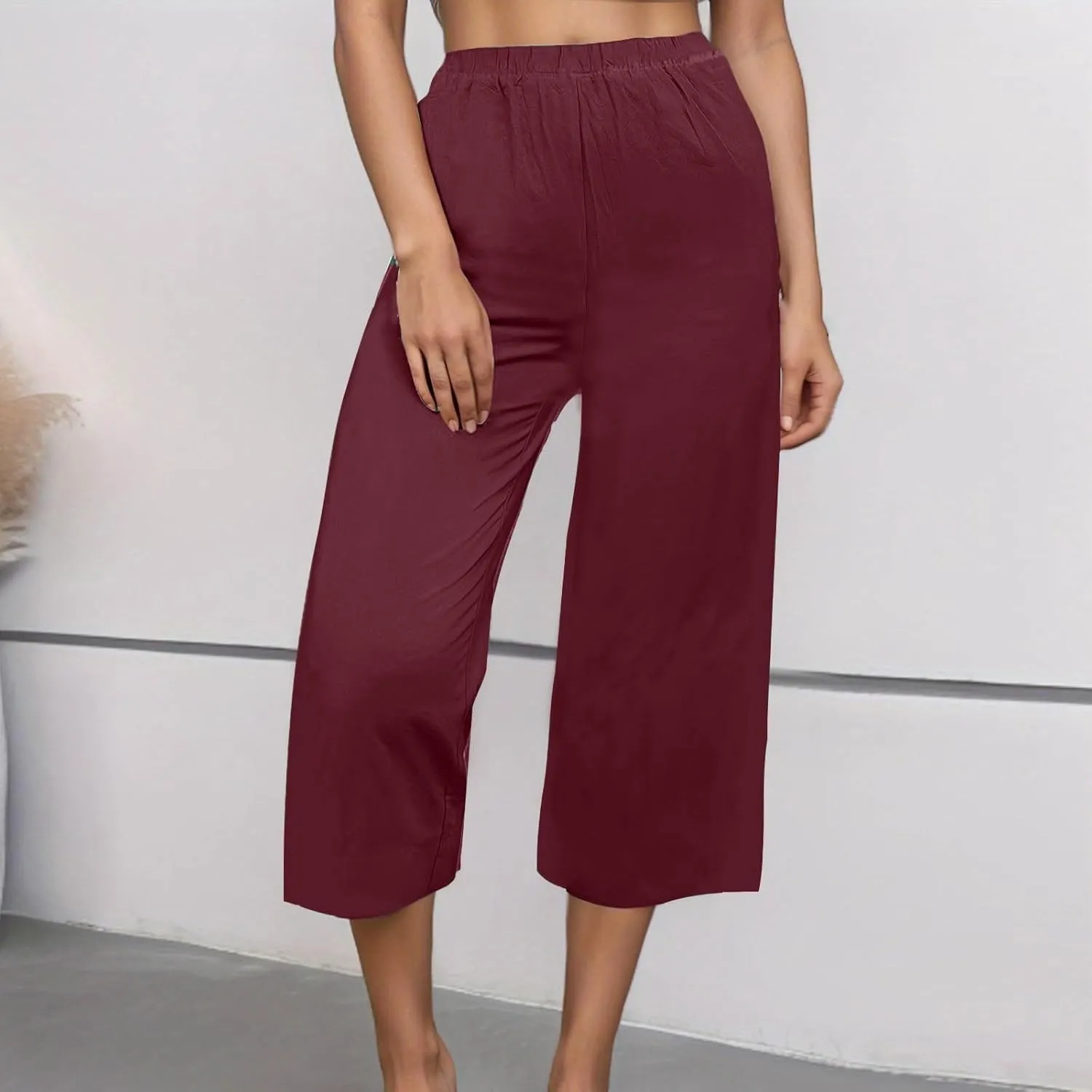 Capri Pants for Women Casual Elastic High Waist Beach Cropped Pants Loose Trousers Summer Outfits for Women