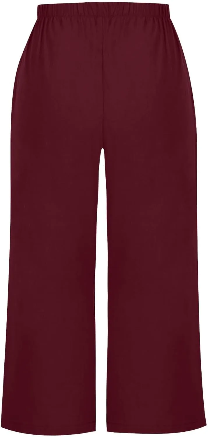 Capri Pants for Women Casual Elastic High Waist Beach Cropped Pants Loose Trousers Summer Outfits for Women