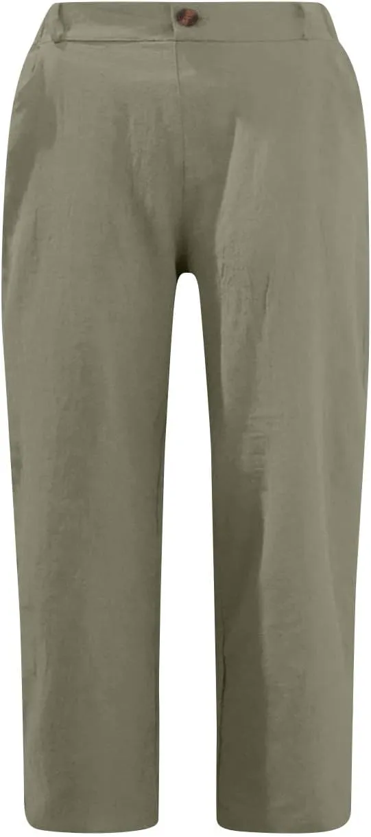 Capri Pants for Women Summer Trendy Elastic Waist Cropped Trousers Straight Leg Resort Wear Beach Vacation Outfit