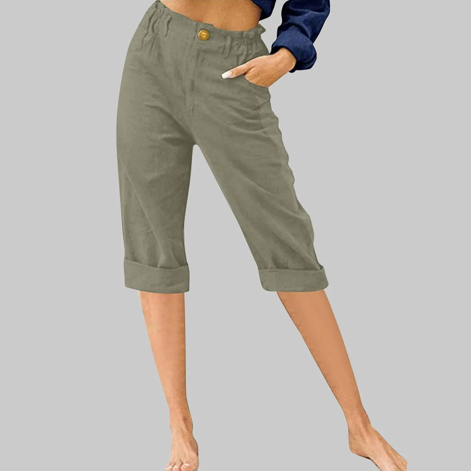 Capri Pants for Women Summer Trendy Elastic Waist Cropped Trousers Straight Leg Resort Wear Beach Vacation Outfit