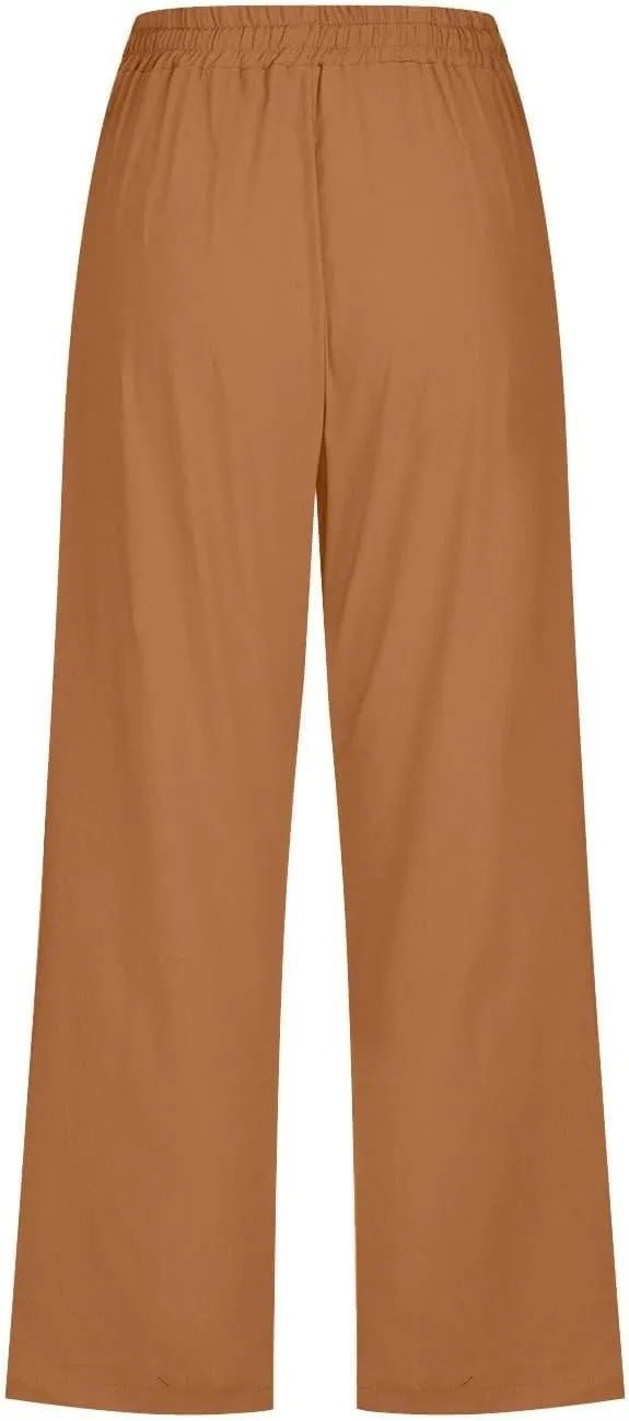 Capris Pants for Women Cotton Linen Casual Summer 2025 Straight Leg Loose Drawstring Elastic Waist Cropped Trouser