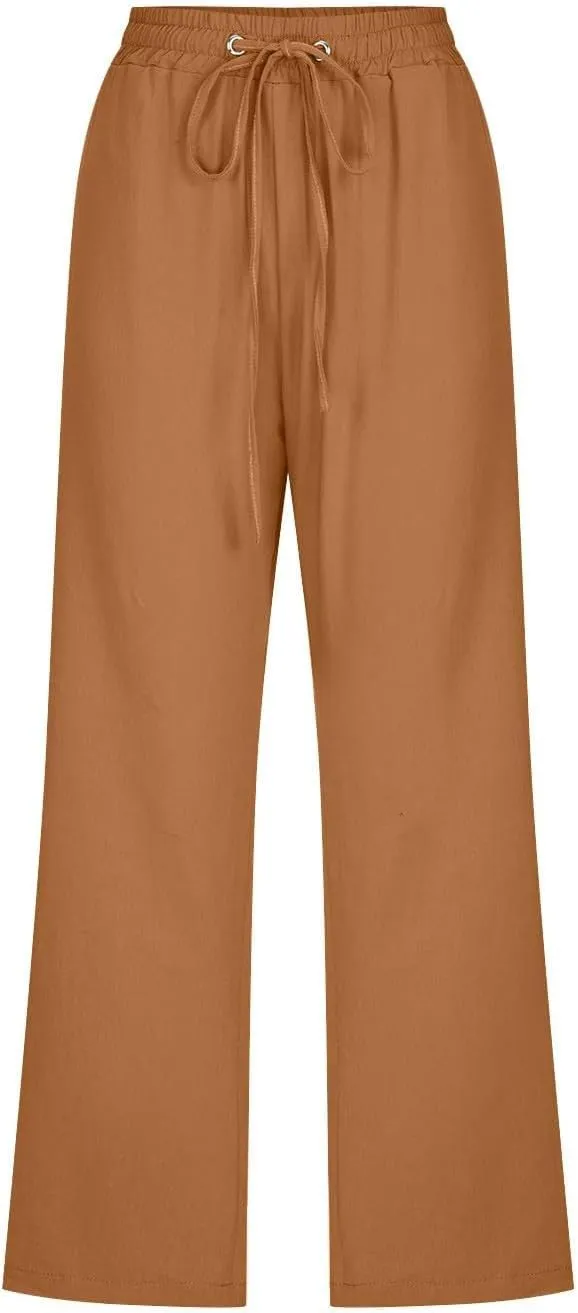 Capris Pants for Women Cotton Linen Casual Summer 2025 Straight Leg Loose Drawstring Elastic Waist Cropped Trouser