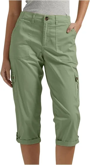 Cargo Capri Pants Women High Waisted Elastic Capris Trousers Cropped Pants with Pockets Casual Work Clothes