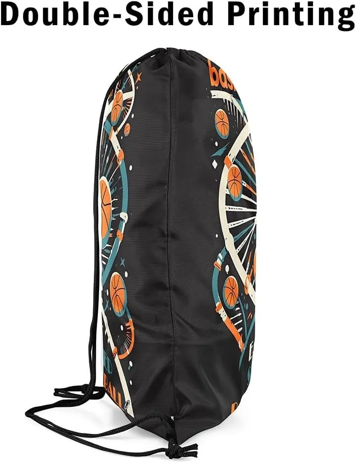 Cartoon Basketball Drawstring Backpack 13"x16" Watercolor Geometric Simple Spiral String Bag Sports Sackpack Sports Theme Modern Drawstring Bag for Adults Men Women