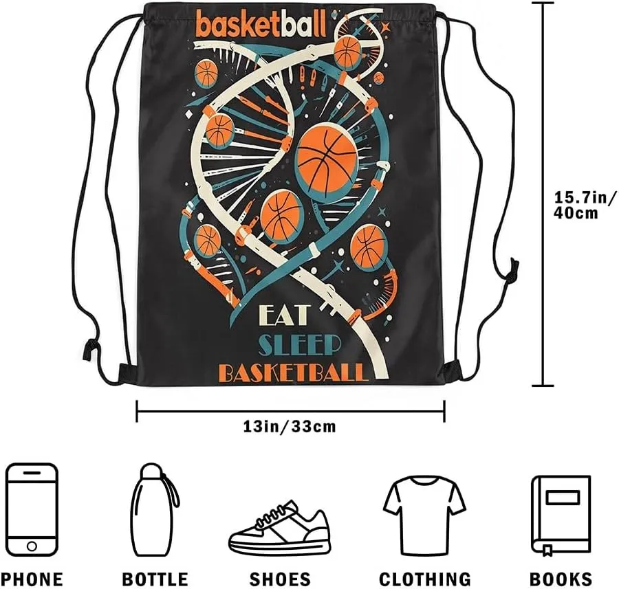 Cartoon Basketball Drawstring Backpack 13"x16" Watercolor Geometric Simple Spiral String Bag Sports Sackpack Sports Theme Modern Drawstring Bag for Adults Men Women