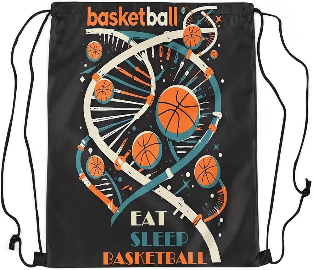 Cartoon Basketball Drawstring Backpack 13"x16" Watercolor Geometric Simple Spiral String Bag Sports Sackpack Sports Theme Modern Drawstring Bag for Adults Men Women