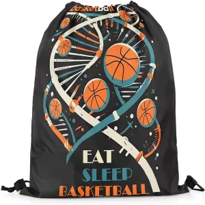 Cartoon Basketball Drawstring Backpack 13"x16" Watercolor Geometric Simple Spiral String Bag Sports Sackpack Sports Theme Modern Drawstring Bag for Adults Men Women
