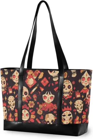Cartoon Evil Red Halloween Zombie Skeletons modern 14inch laptop tote bag with zipper tote for travel with office bolso de trabajo para mujer
