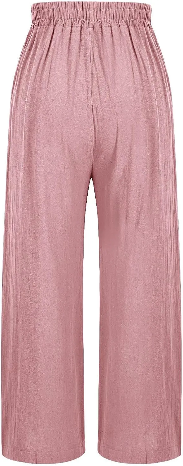 Casual Dress Pants for Women Loose High Waisted Cotton Linen Pants Summer Vacation Loose Slacks Comfy Long Trousers