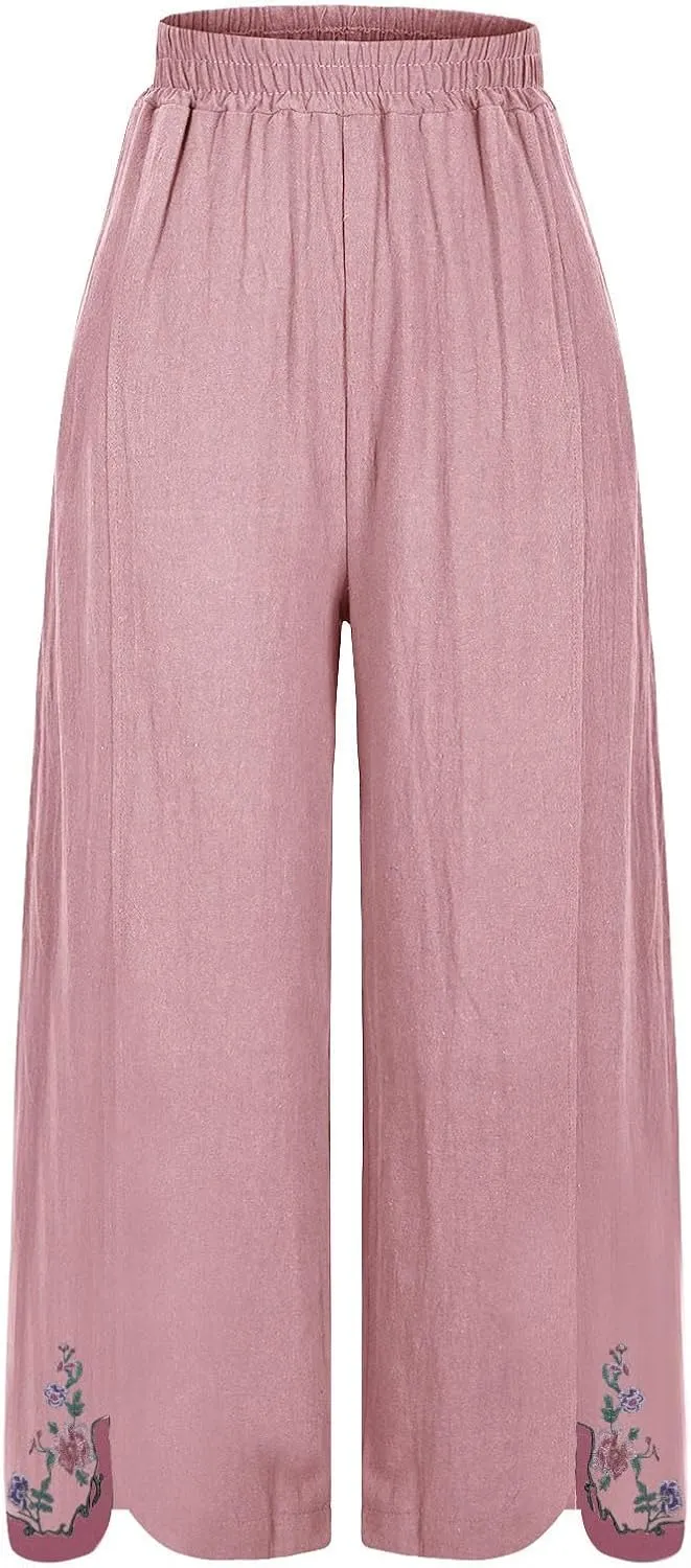 Casual Dress Pants for Women Loose High Waisted Cotton Linen Pants Summer Vacation Loose Slacks Comfy Long Trousers