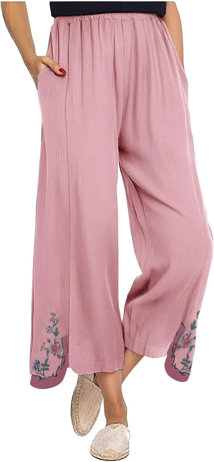 Casual Dress Pants for Women Loose High Waisted Cotton Linen Pants Summer Vacation Loose Slacks Comfy Long Trousers