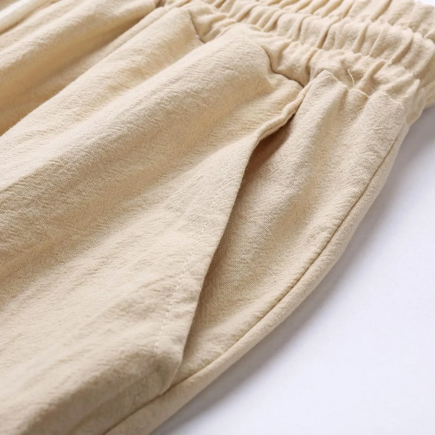 Casual Linen Pants for Men Elastic Drawstring Cargo Pants Straight Leg Slim Fit Sweatpants Lightweight Golf Sweatpant