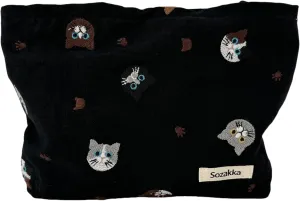 Cat Embroidered Makeup Bag Large Capacity Zipper Closure Cosmetic Pouch Dual Layer Durable Handheld Toiletry Bag Unique Cat Design (Black)