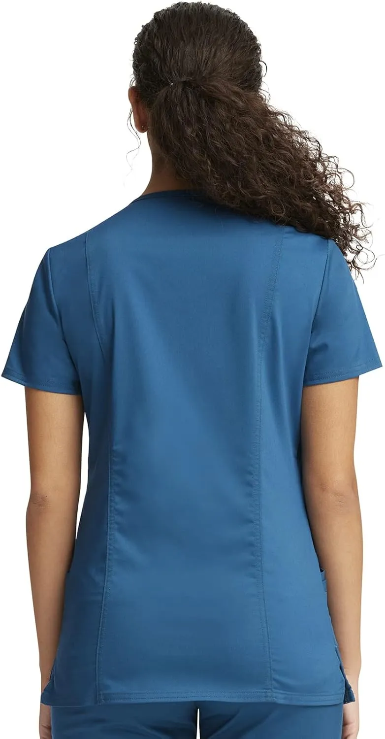 Cherokee Scrub Set For Women Modern Classic Fit 3 Pockets V-Neck Top WW620 with 5 Pockets Moderate Flare Leg Pant WW120