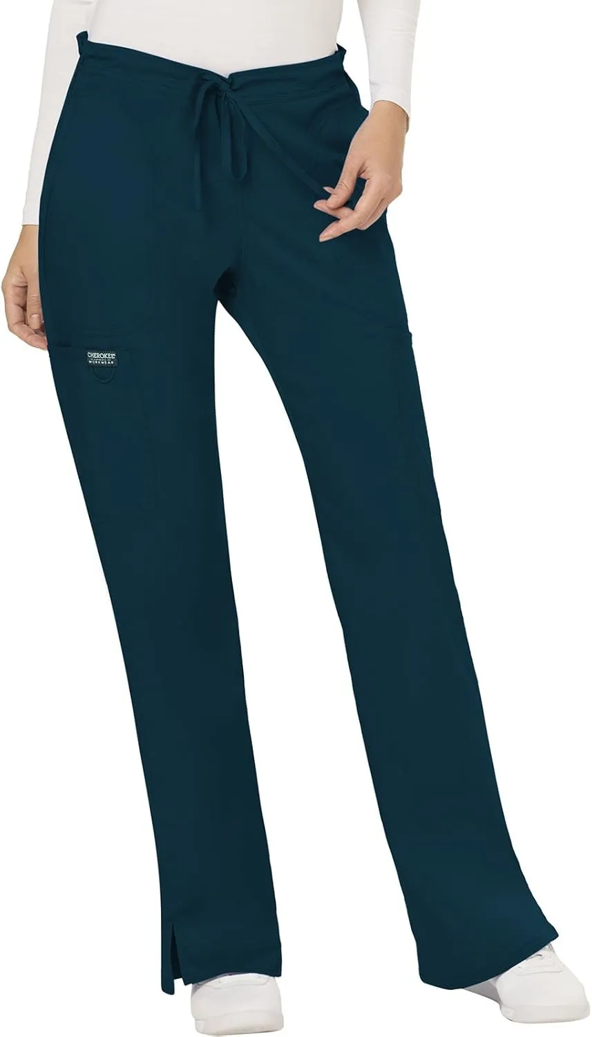 Cherokee Scrub Set For Women Modern Classic Fit 3 Pockets V-Neck Top WW620 with 5 Pockets Moderate Flare Leg Pant WW120