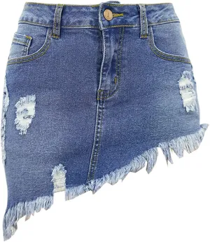 chouyatou Women's Stretch Fit 5-Pocket Irregular Frayed Hem Mini Denim Jean Skirt