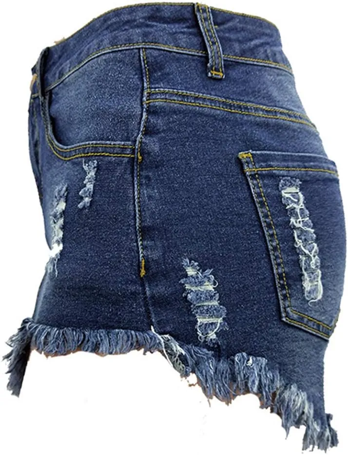chouyatou Women's Stretch Fit 5-Pocket Irregular Frayed Hem Mini Denim Jean Skirt