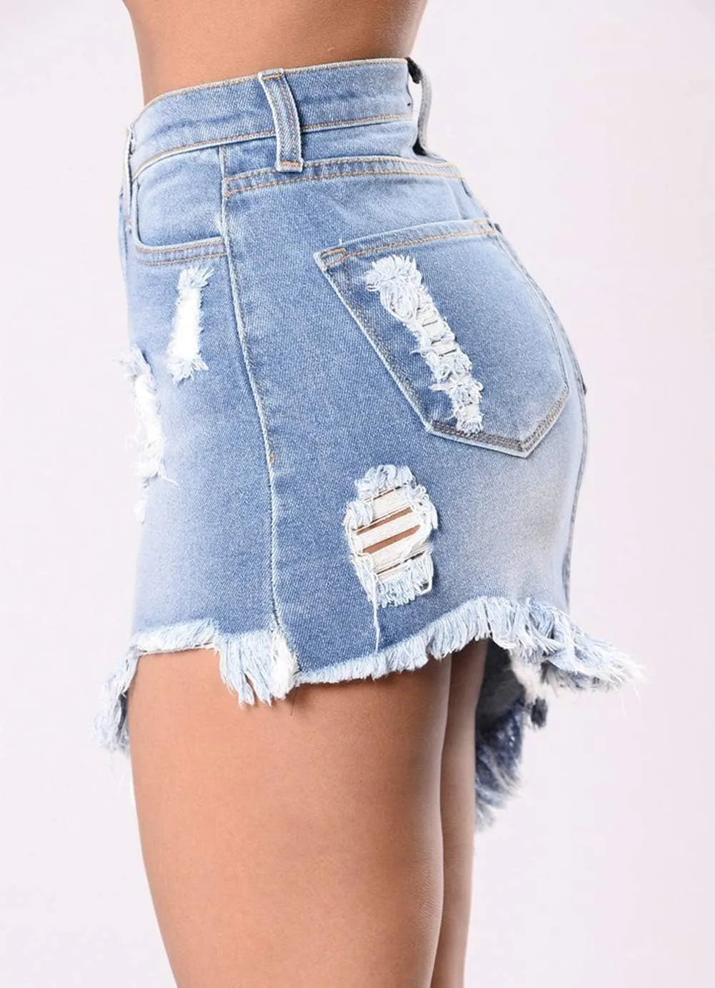 chouyatou Women's Stretch Fit 5-Pocket Irregular Frayed Hem Mini Denim Jean Skirt