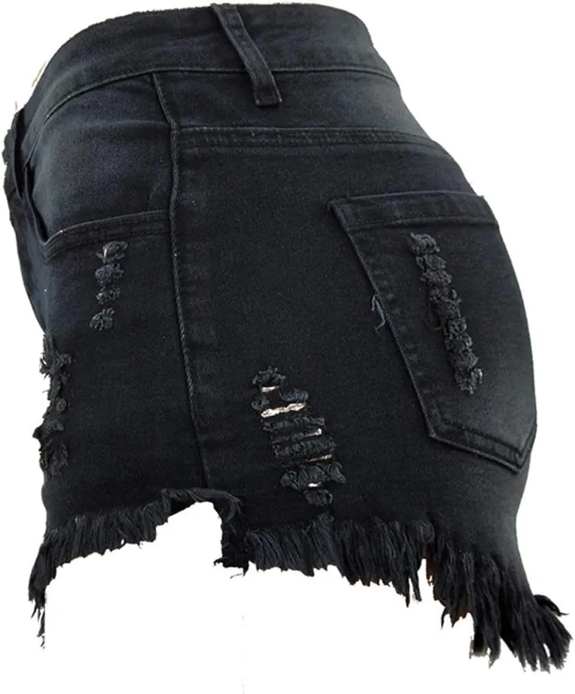 chouyatou Women's Stretch Fit 5-Pocket Irregular Frayed Hem Mini Denim Jean Skirt
