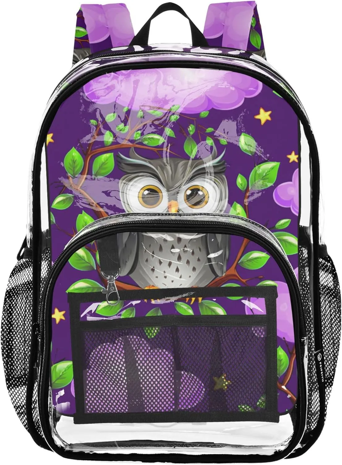 Clear Backpack for Women Cute Cartoon Owl Purple Girls Backpack for Kids Approved Plastic Bag Large
