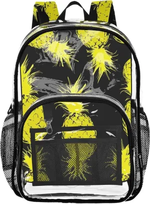Clear Bag for Women Travel Yellow Pineapples Black Girls Backpack for Kids Plastic See through Bookbag