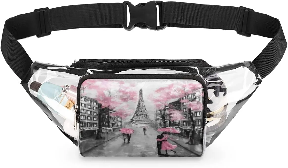 Clear Fanny Pack Stadium Approved Adjustable Eiffel Tower Modern Art Clear Belt Bag Cute Waist Pouch for Women Men Travel Sports Events Hiking Concerts