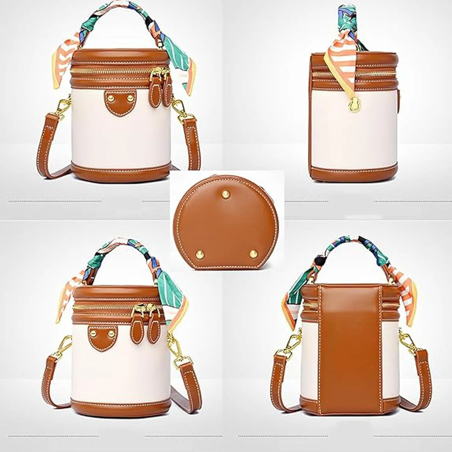Colorblock Bucket Bag for Women, 2025 New Summer Niche Design Cylinder Bag, Bucket Handbag