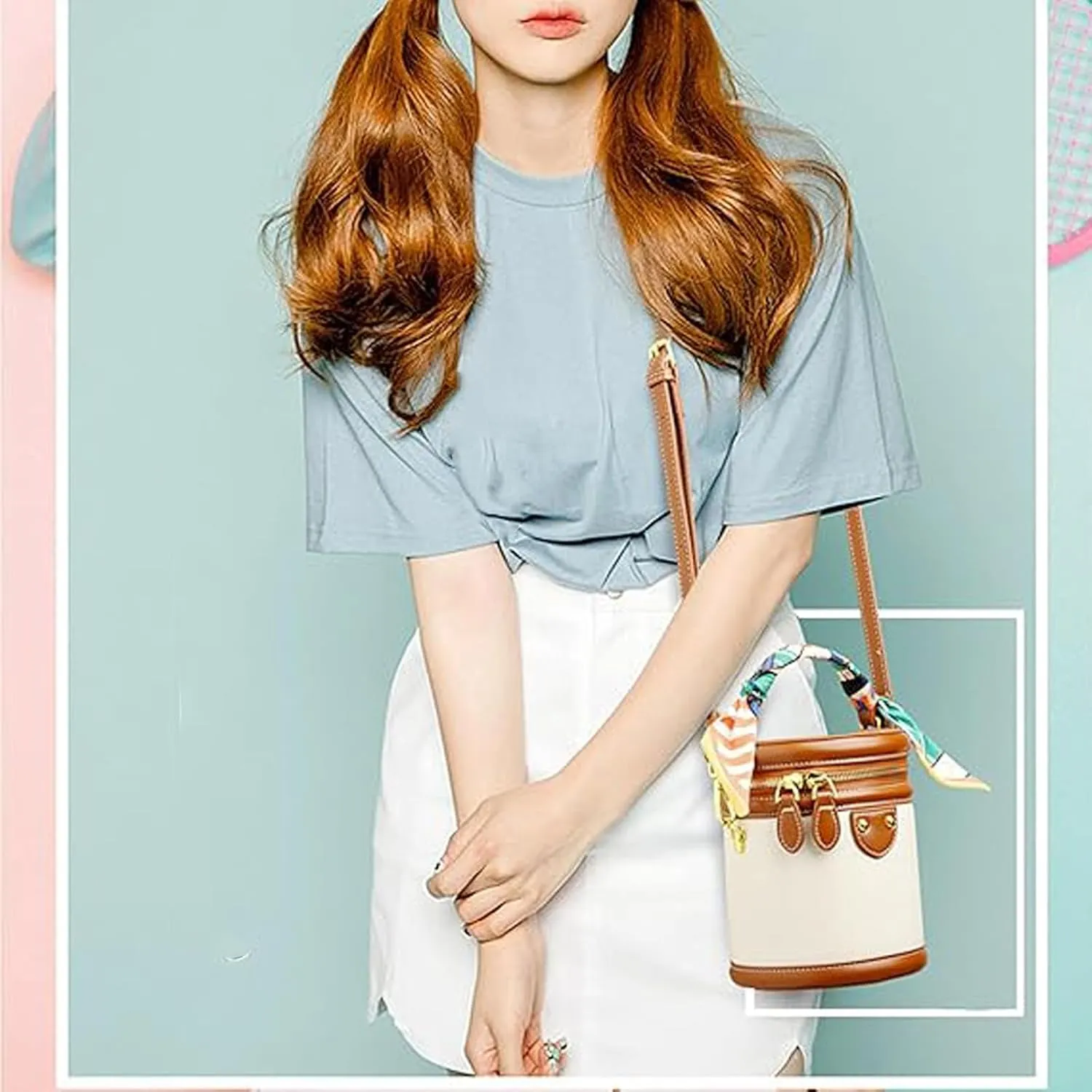 Colorblock Bucket Bag for Women, 2025 New Summer Niche Design Cylinder Bag, Bucket Handbag