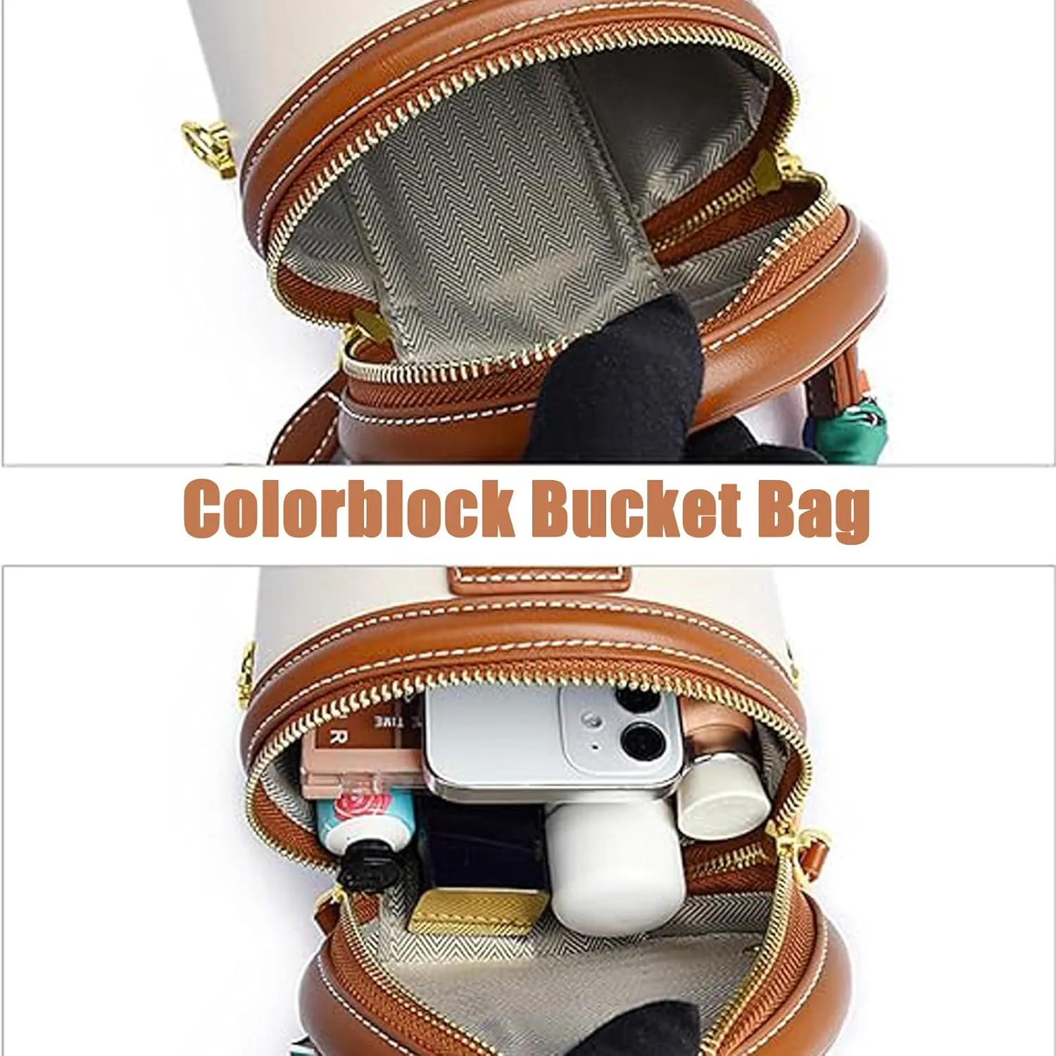 Colorblock Bucket Bag for Women, 2025 New Summer Niche Design Cylinder Bag, Bucket Handbag