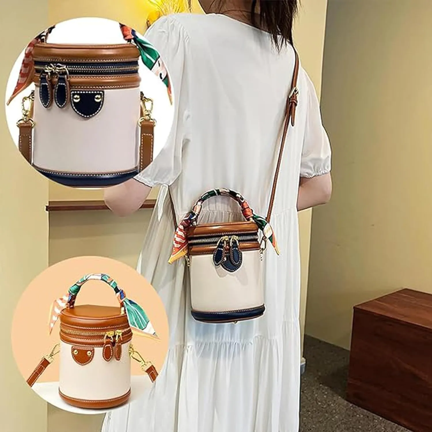 Colorblock Bucket Bag for Women, 2025 New Summer Niche Design Cylinder Bag, Bucket Handbag