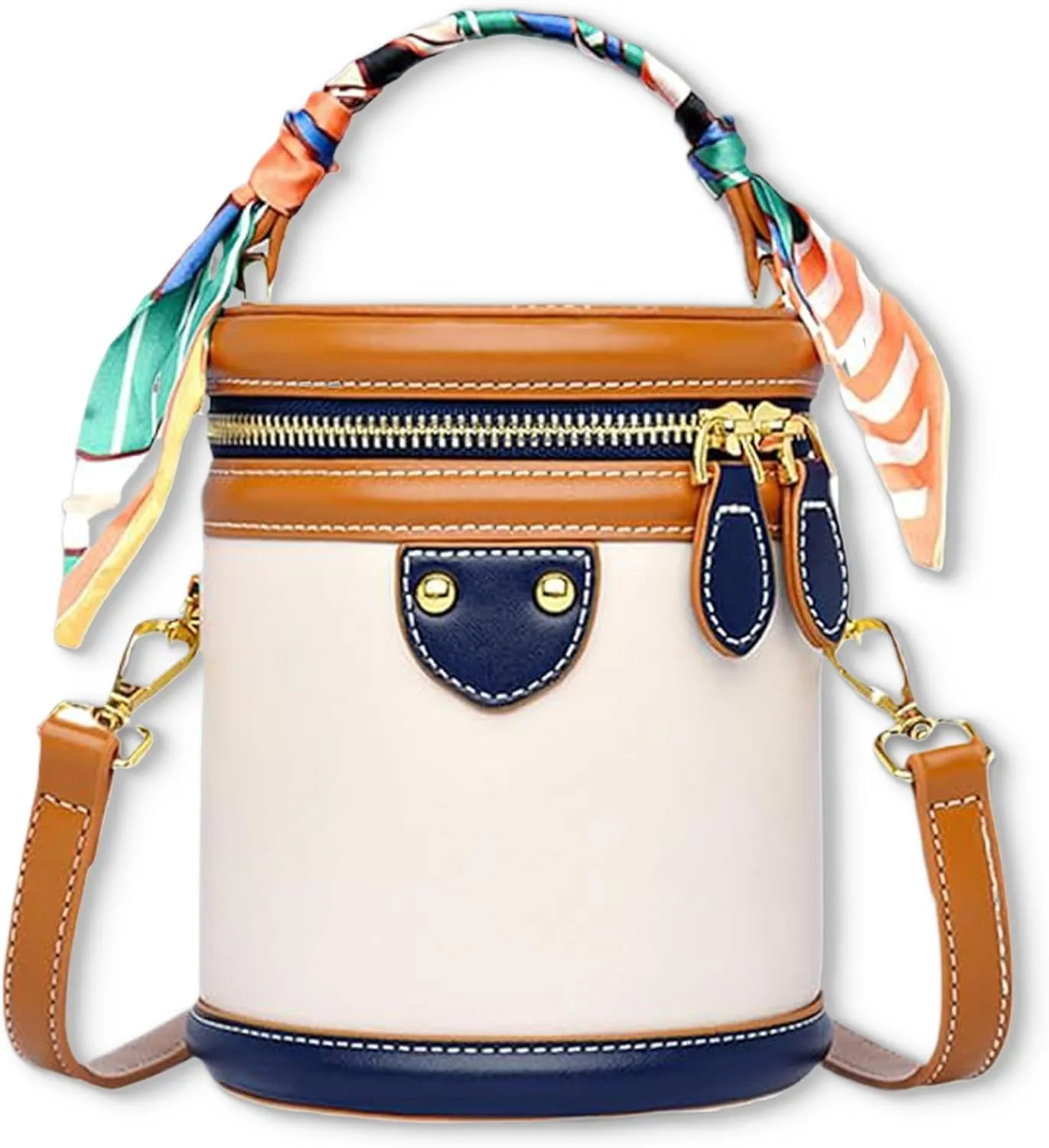 Colorblock Bucket Bag for Women, 2025 New Summer Niche Design Cylinder Bag, Bucket Handbag