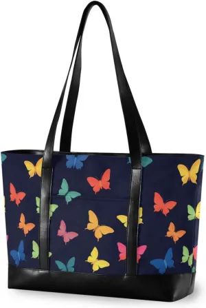Colorful Butterflies Black modern travel bag for women with zipper tote bag for Travel Pool Swim Beach Vacation Necessities with gym cartera para laptop de mujer