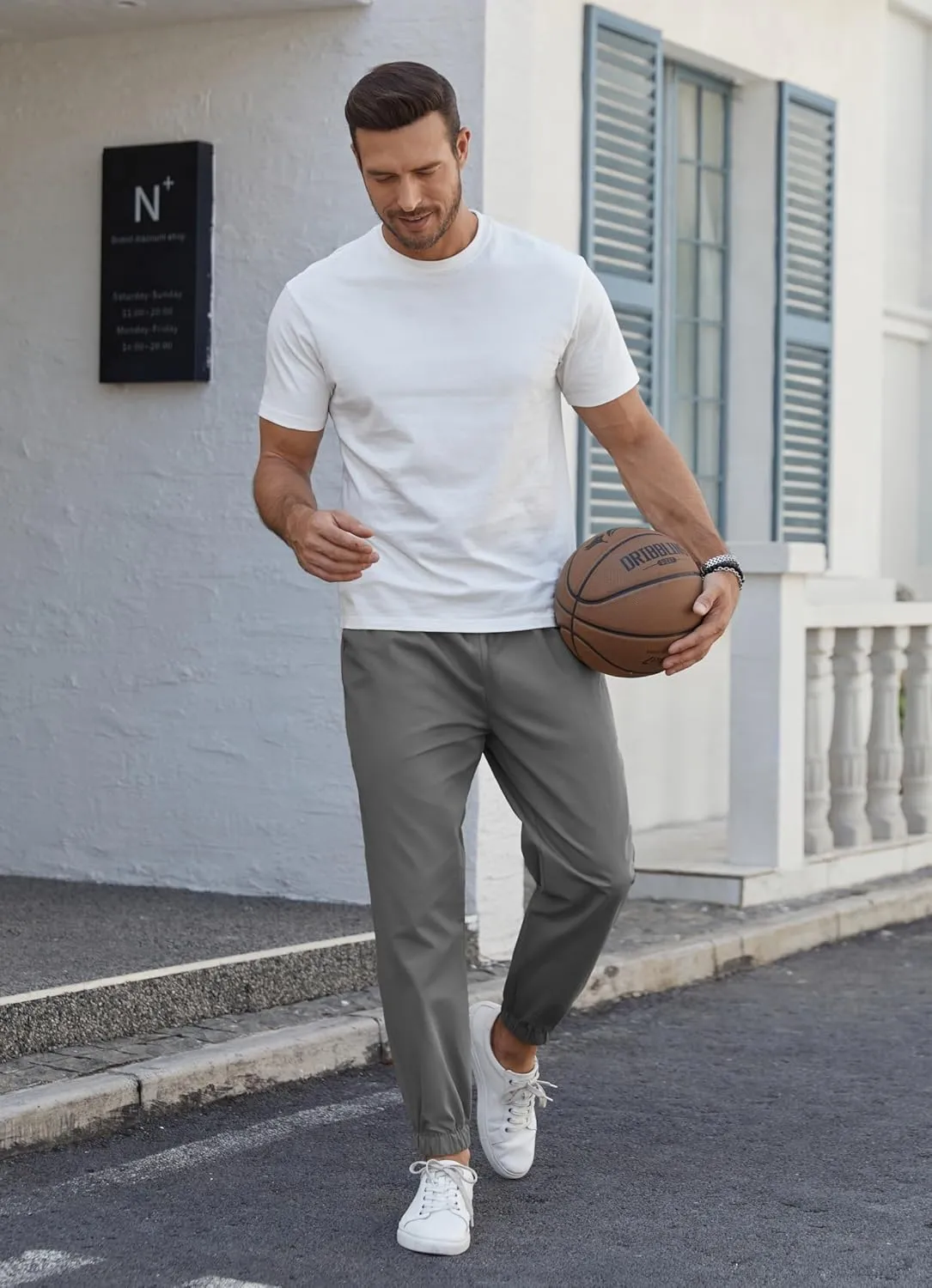 COOFANDY Men's Casual Joggers Pants Cotton Elastic Waist Drawstring Chino Pants Hiking Outdoor Track Sweatpants