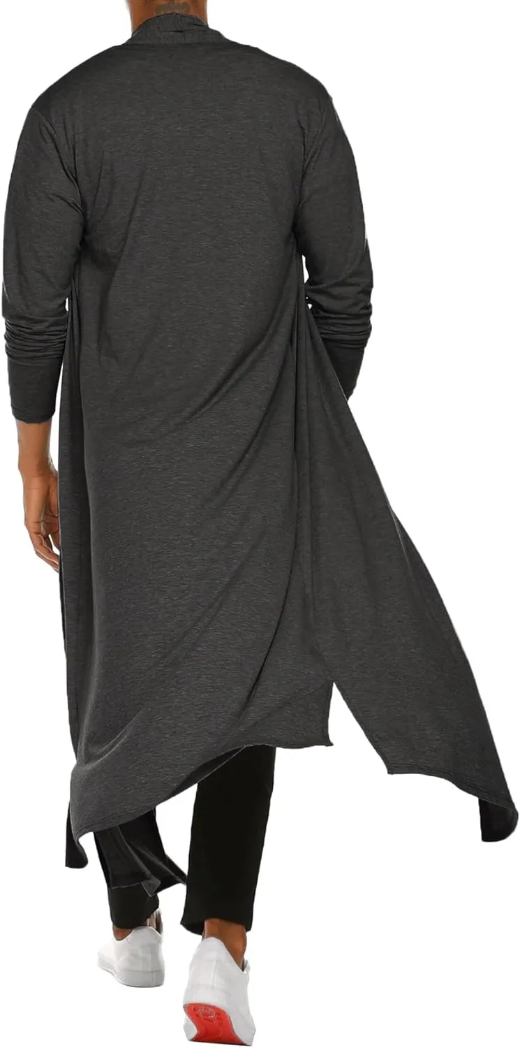 COOFANDY Men's Lightweight Ruffle Shawl Collar Cardigan Open Front Long Length Drape Cape Overcoat