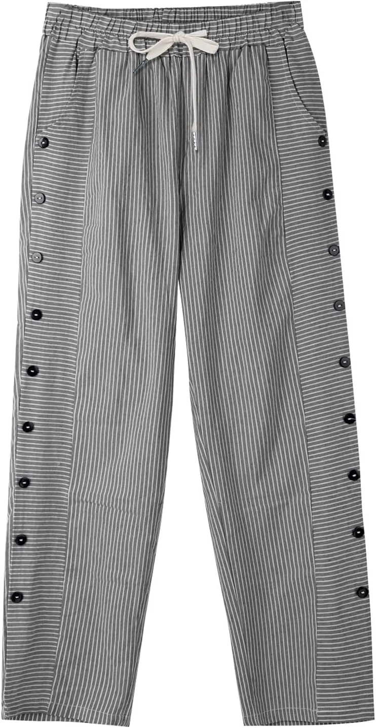 Cotton Linen Pants Women 2025 Summer High Waist Straight Leg Striped Cropped Pants Comfy Plus Size Lounge Trousers