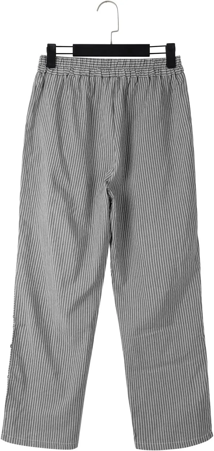 Cotton Linen Pants Women 2025 Summer High Waist Straight Leg Striped Cropped Pants Comfy Plus Size Lounge Trousers