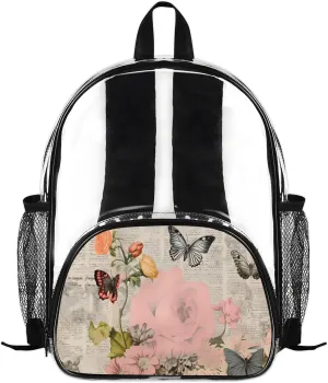 Customizable Clear Backpack for Women Men,Clear Bag for Stadium Events With Waterproof PVC Plastic Material,Modern Butterflies - M